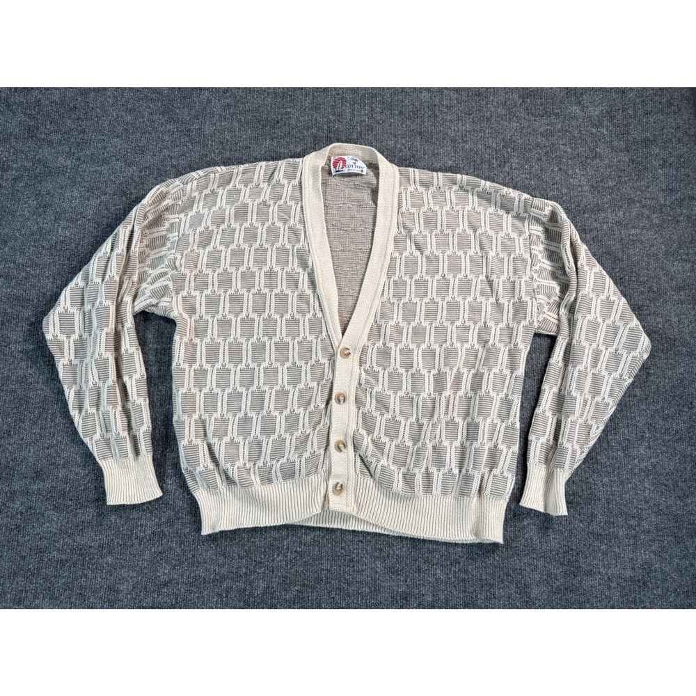 Men's Cream Textured Button-Up Cardigan Sweater
